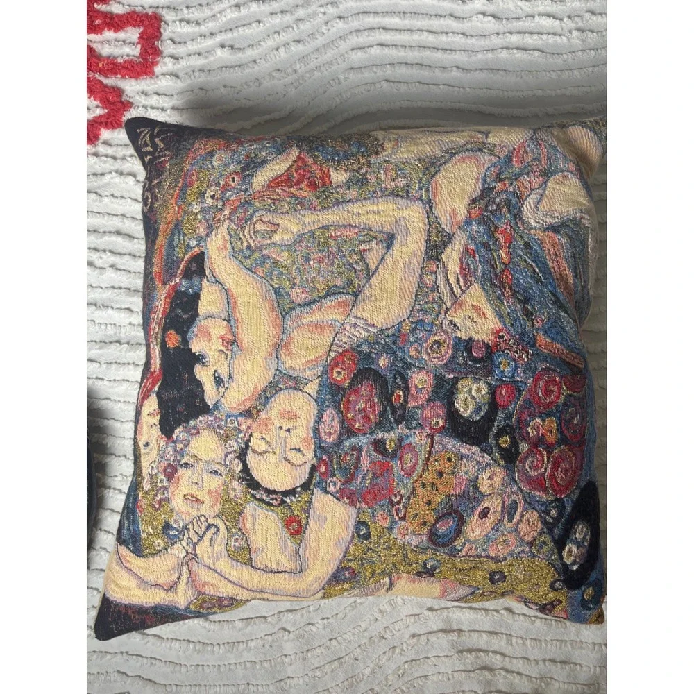 Metrax-Craye Gustav Klimt The Virgin Tapestry Pillow Metallic Gold 17x17 Belgium
